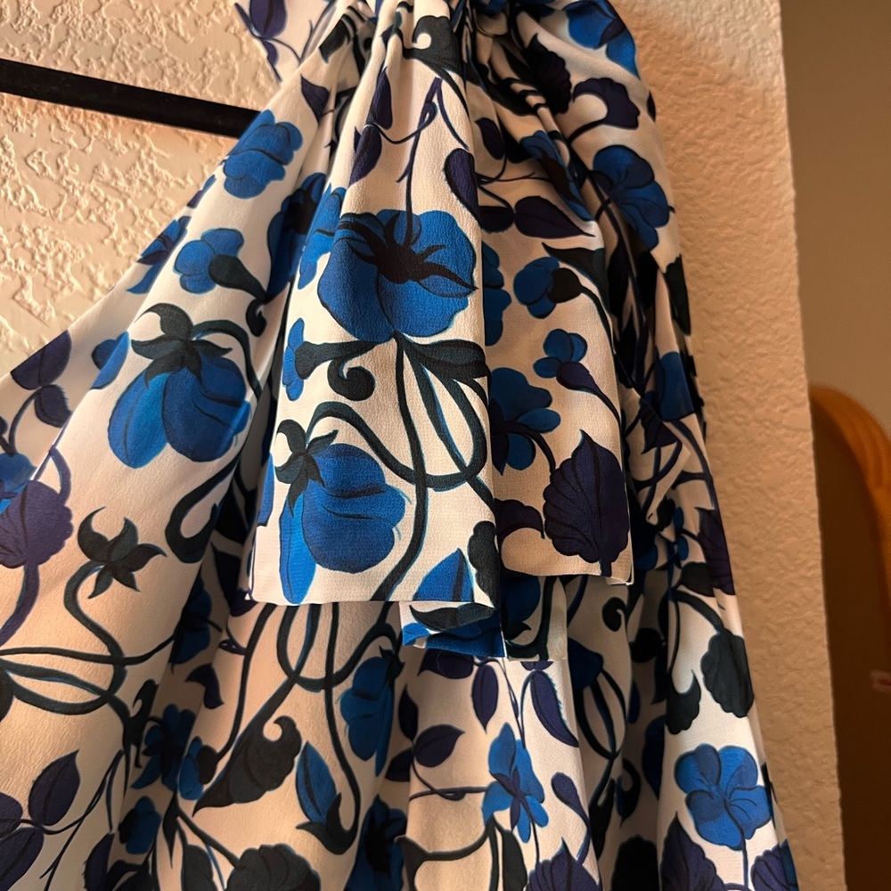Saloni Juliet Silk Dress in Forget Me Not One Shoulder Blue Floral Print Size 2 - Picture 6 of 7